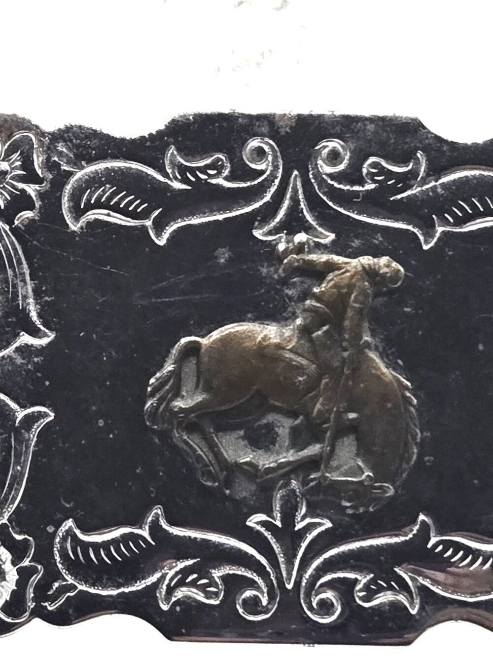 Rodeo Cowboy Bucking Horse  Silver-tone Metal Belt Buckle 2.5" X 4"Vintage